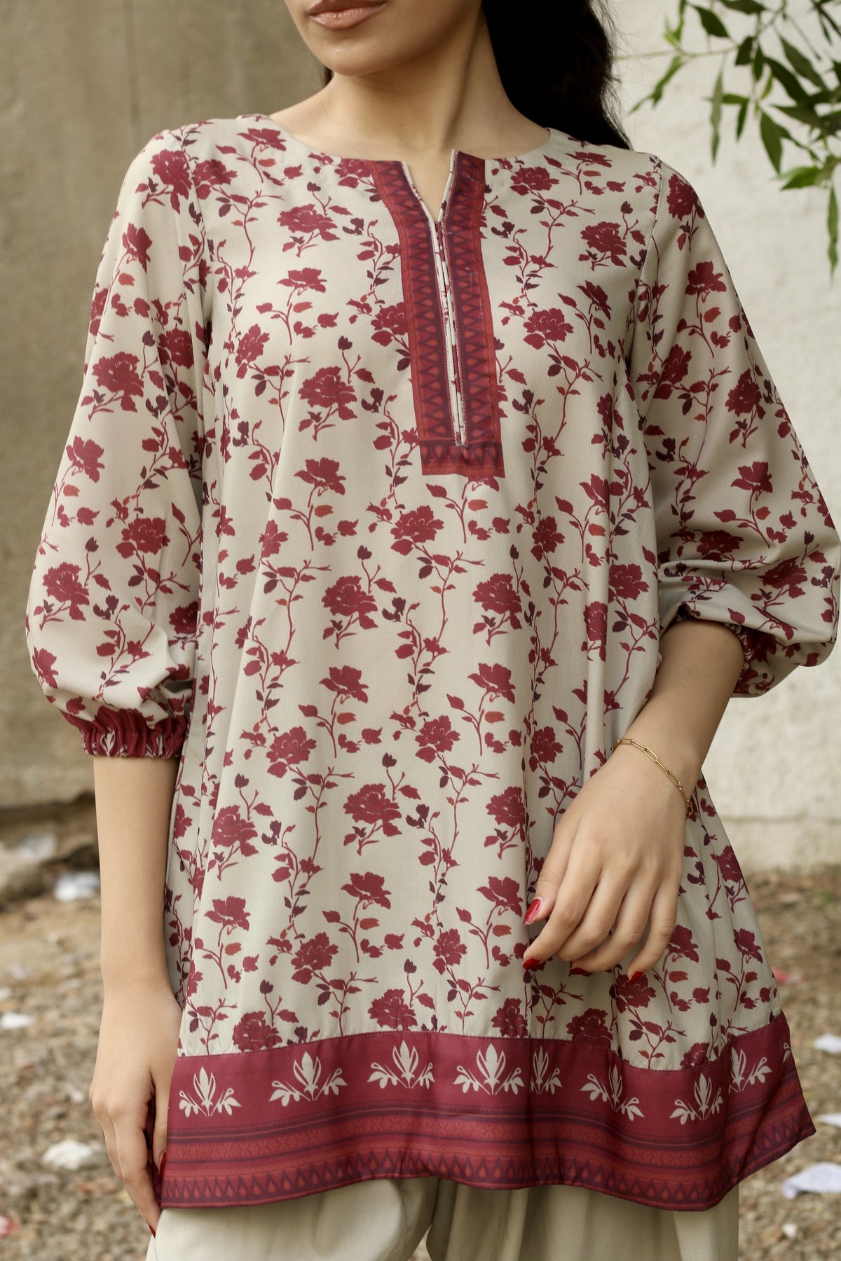 Burgundy Cream print detail